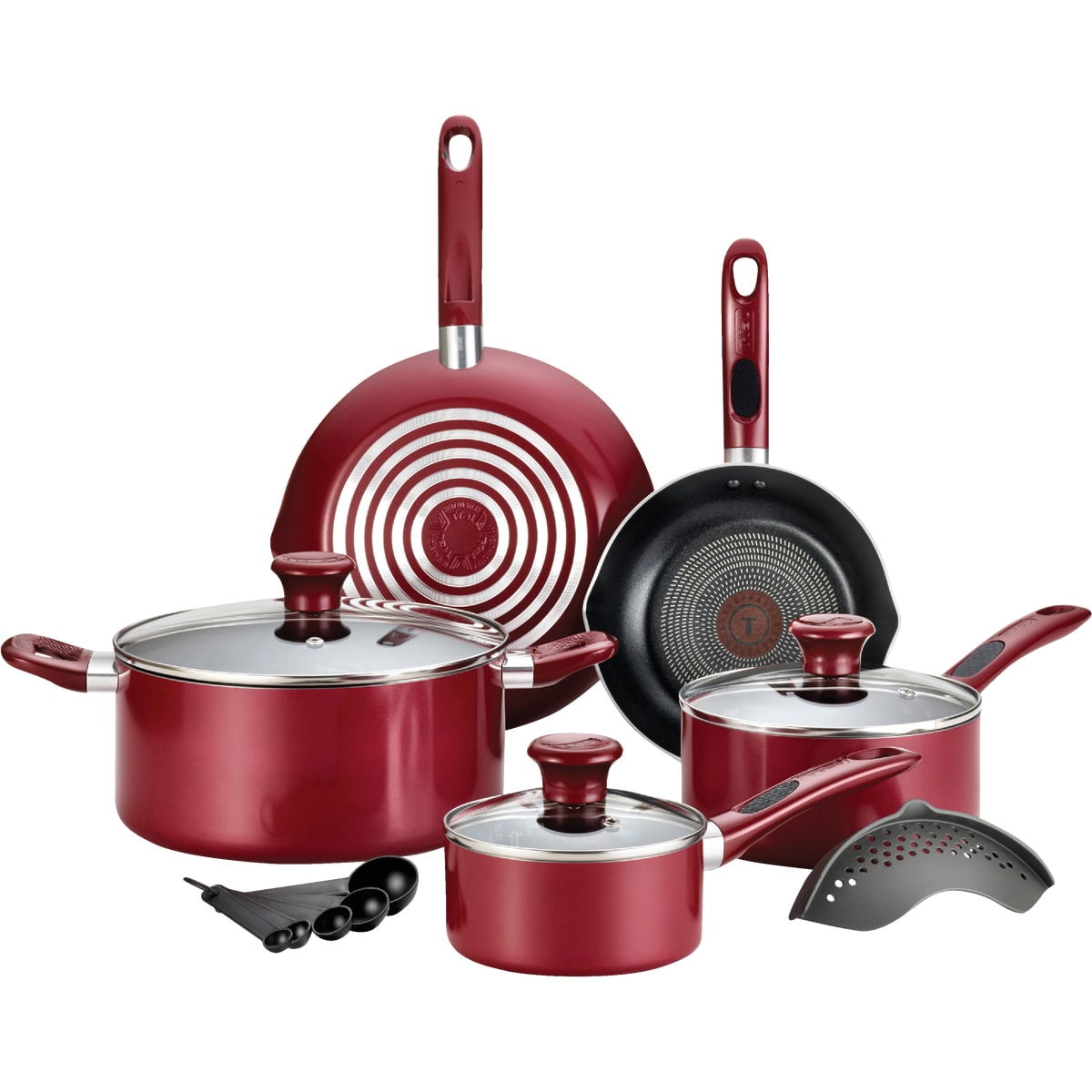 14-Piece Red and Black Aluminum Nonstick Cookware Set