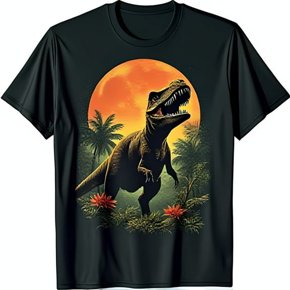 T Graphic on Black T-Shirt Bold Design with Sunset Moon