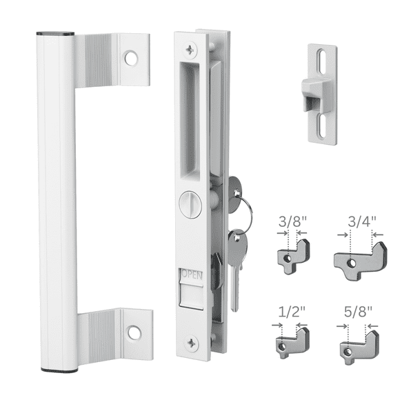 T-HAKEN Sliding Glass Door Handle Set, 6-5/8", White - Patio Door Handle Replacement That is 1 in. to 1-1/8 in. Thick Used on Both Left and Right-Handed. (Keyed).