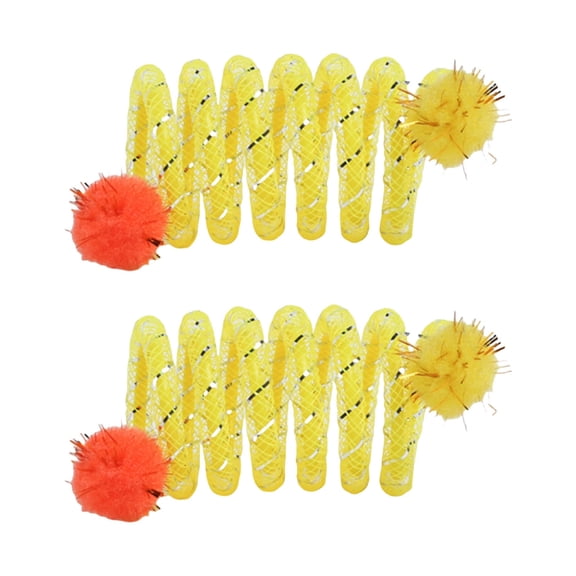 T-HOTLYST 2Pcs Interactive Colorful Plush Ball Spring Coils Cats Toy Encouraging Playfulness and Exploration for Energetics Kitten