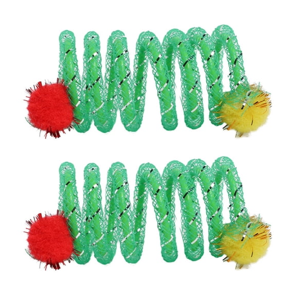 T-HOTLYST 2Pcs Interactive Colorful Plush Ball Spring Coils Cats Toy Encouraging Playfulness and Exploration for Energetics Kitten
