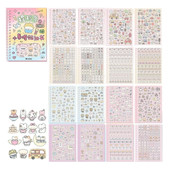 T-HOTLYST Cartoon Sticker Book Self-Adhesive Sticker Decorative Sticker Book for Arts Craft Greeting Cards Scrapbook Decoration