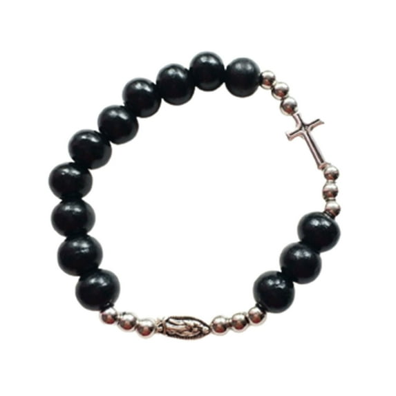 T-HOTLYST Catholic Cross Rosary Bracelet Vintage Elastic Beaded Chain Baptism Rosaries Bangle Wristband for Men Women Jewelry Gift