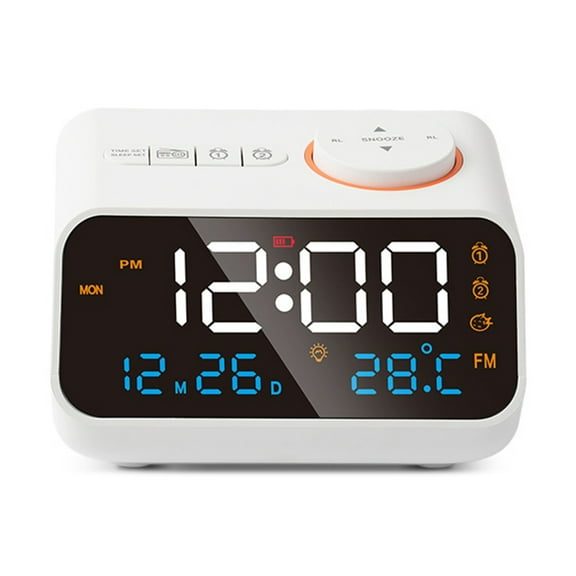 T-HOTLYST Digital Table Clock Bedside Clock with Voice Control Activation Calendar FM Radio, and 4 Color Display Multiple Function