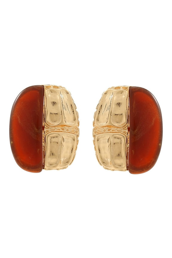 Sturdy Retro Irregular Brown Amber Resin Earrings for Women Exaggerated Alloy Jewelry Gifts Fashion Statement Pieces