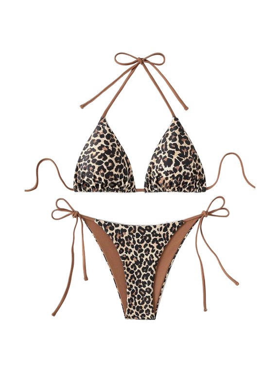 Two Pcs Split Swimwear for Women Swimming Costume Set Push Up Swimsuits Backless Bathing Suit Leopard Print Swimsuit