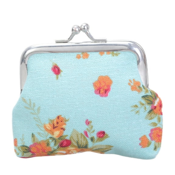 T-HOTLYST Women Girl Canvas Change Purse Change Pouch with Kiss Lock Clasp Coin Purse Floral Coin Wallet for Daily Evening Party