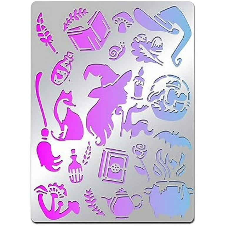 T Halloween Witch Theme Stainless Steel Metal Stencils 5.5x7.5inch Stencil  Template Journal Tool for Painting Wood Burning Pyrography and Engraving 