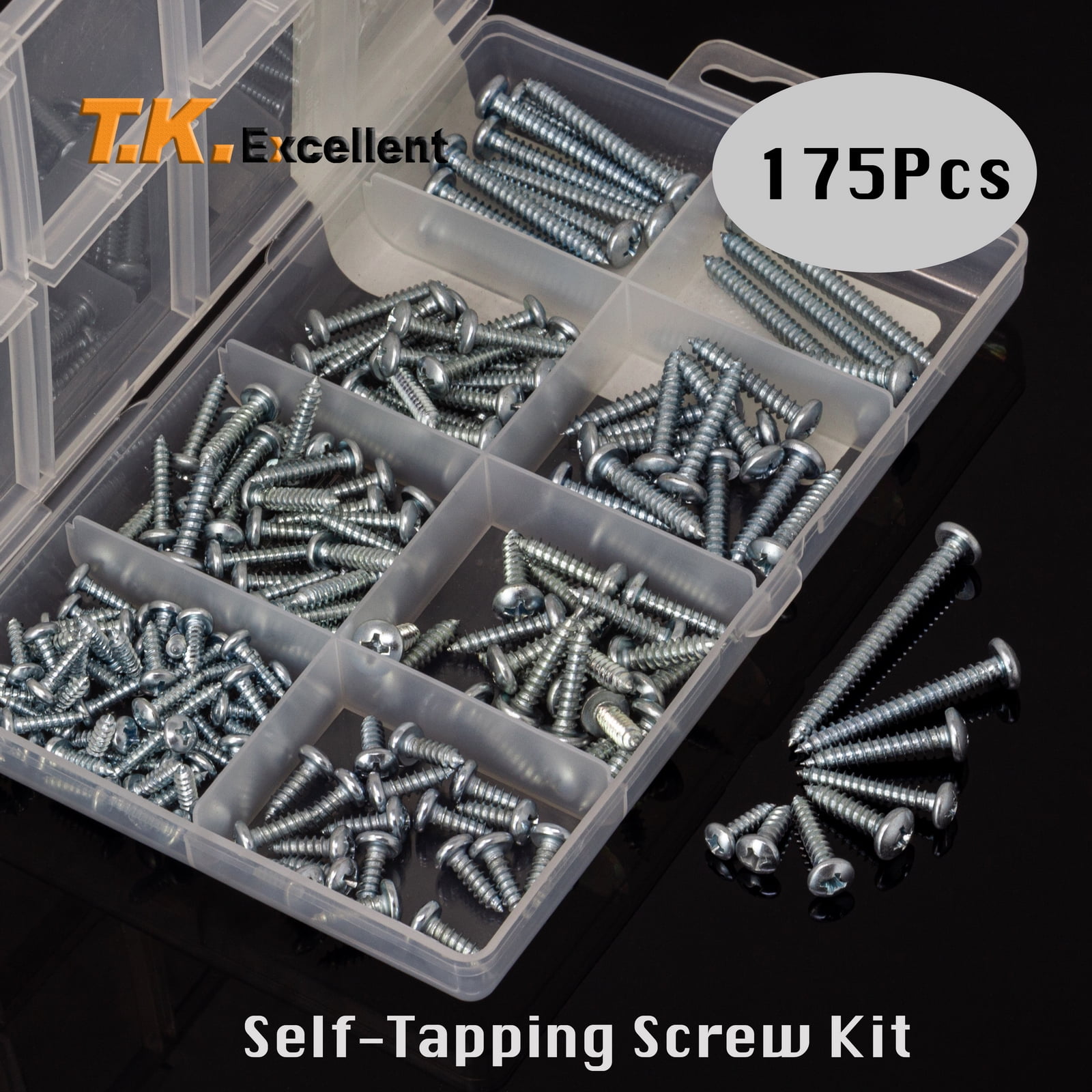 T.K.Excellent Pan Head Phillips Self Tapping Screws Sheet Metal Screws  Assortment Kit,175Pcs 