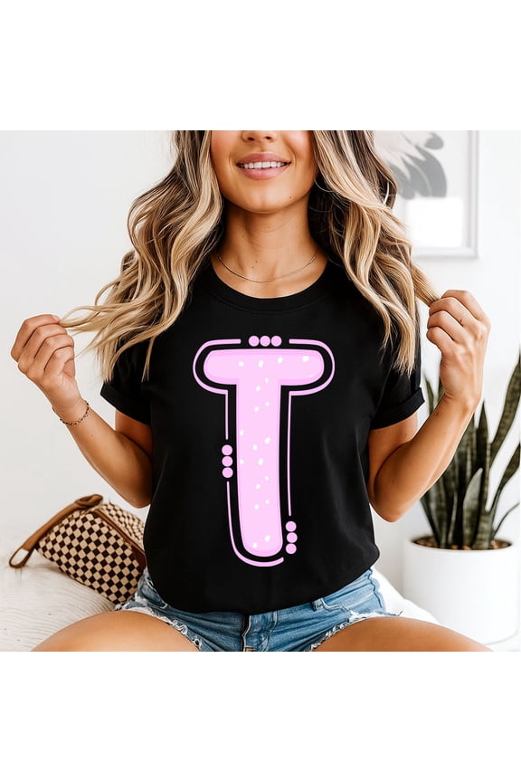 T Letter Alphabet Womens T-Shirt Initial Design All Size S-5XL