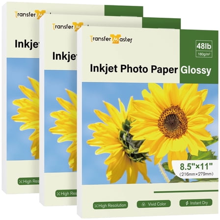 T-Master 150 Sheets Glossy Inkjet Photo Paper, 8.5x11 Inch, Glossy White, 10 Mil 180 g/m, Ideal for All Inkjet Printers Epson, Canon