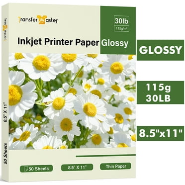 T-Master Thin Glossy Printer Paper 8.5x11 for Inkjet Printes, 30lb Light Weight Photo Paper for DIY Projects, Party Favor Bags, Brochure Paper, Flyer Paper