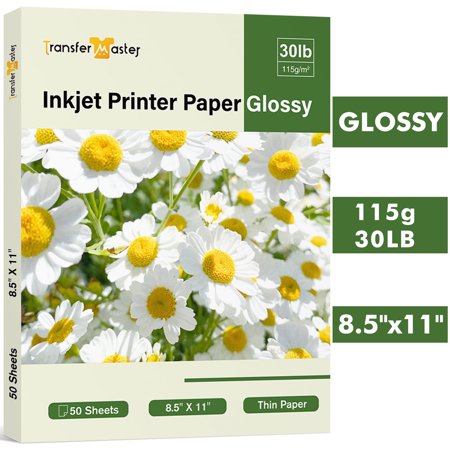 T-Master Thin Glossy Printer Paper 8.5x11 for Inkjet Printes, 30lb Light Weight Photo Paper for DIY Projects, Party Favor Bags, Brochure Paper, Flyer Paper