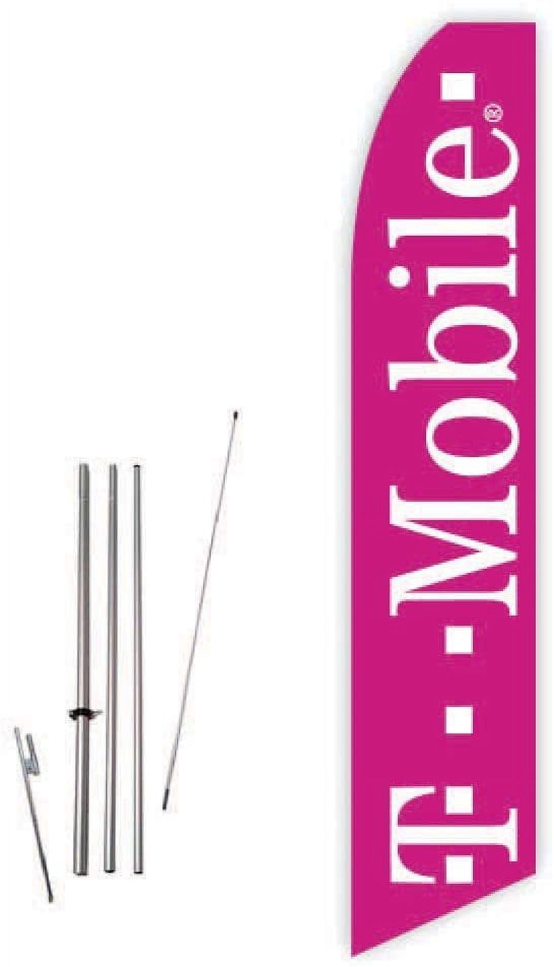 T-Mobile Light Magenta Super Novo Feather Flag - Complete with 15ft Pole Set and Ground Spike