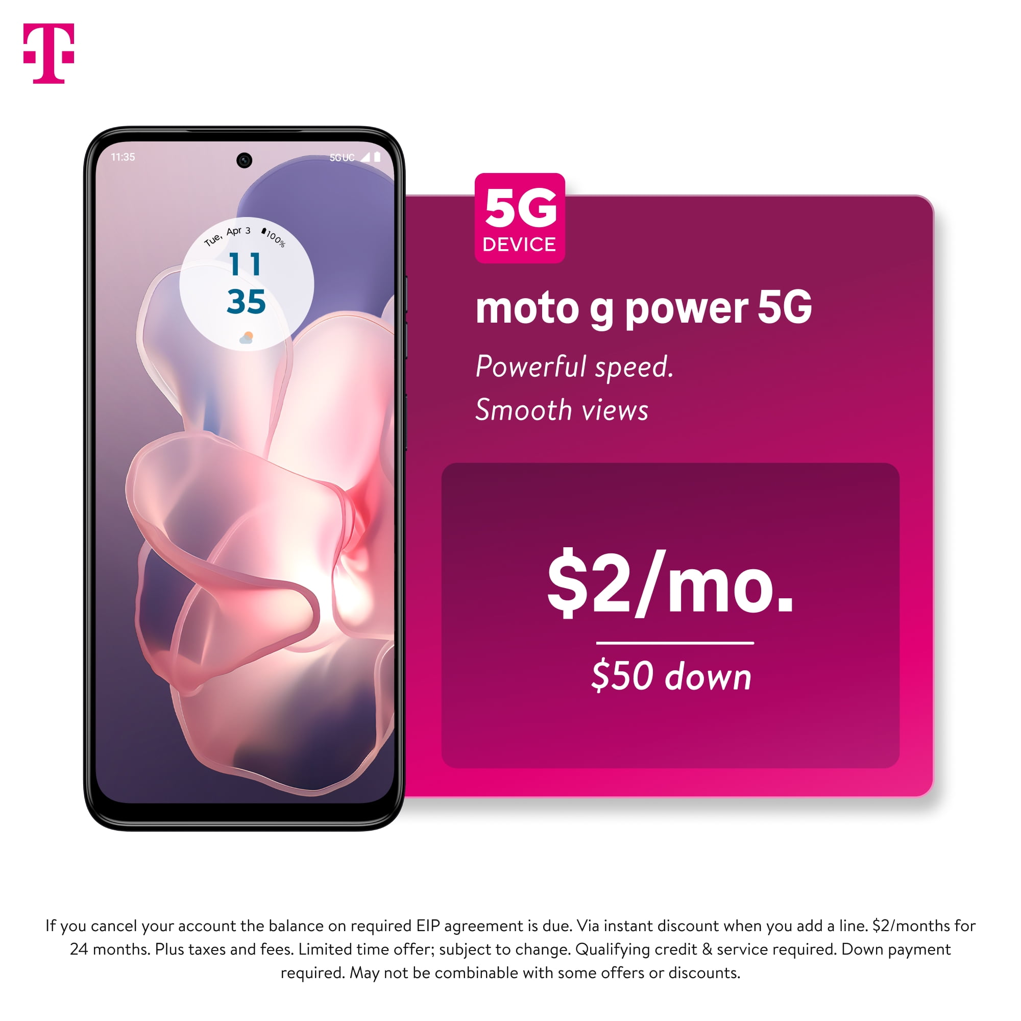 T-Mobile Moto G Power 5G 2024, 128GB, Blue - Postpaid Smartphone