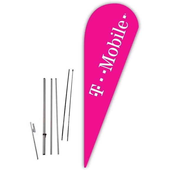 T-Mobile (Pink) Teardrop Feather Flag - Complete with 14ft Pole Set and Ground Spike
