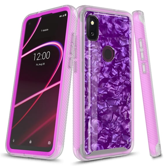 T-Mobile REVVL 4 Case, Rosebono Graphic Design Shockproof Impact Resistant Protective Full-Body Rugged Clear Hybrid Bumper Case for T-Mobile REVVL 4 (Purple Shell)