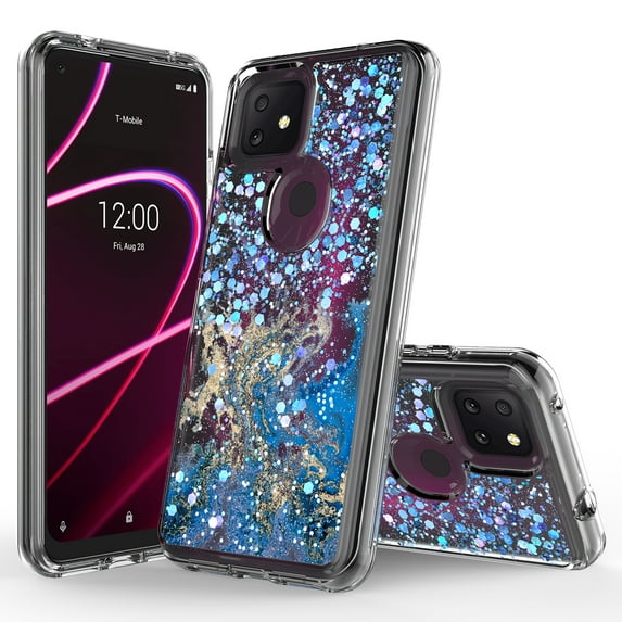 T-Mobile REVVL 4 Plus Case, Rosebono Hybrid Bling Glitter Sparkle Epoxy Graphic Marble Colorful Silicone Skin Cover Armor Case for T-Mobile REVVL 4 Plus (Blue)