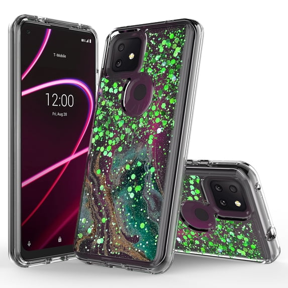 T-Mobile REVVL 4 Plus Case, Rosebono Hybrid Bling Glitter Sparkle Epoxy Graphic Marble Colorful Silicone Skin Cover Armor Case for T-Mobile REVVL 4 Plus (Green)