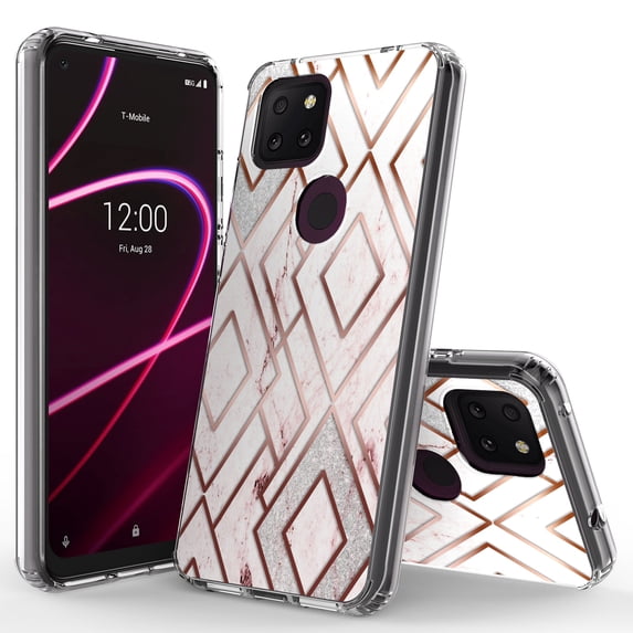 T-Mobile REVVL 5G Case, Rosebono Bling Glitter Sparkle Diamond Rhombus Marble Graphic Fashion Cute Colorful Skin Cover Shockproof Case for T-Mobile REVVL 5G