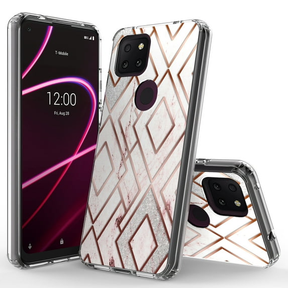 T-Mobile REVVL 5G Case, Rosebono Bling Glitter Sparkle Diamond Rhombus Marble Graphic Fashion Cute Colorful Skin Cover Shockproof Case for T-Mobile REVVL 5G