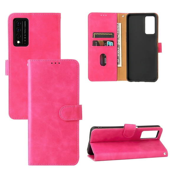 T-Mobile REVVL V+ 5G Case, PU Leather Wallet Flip Card Slots Cover Money Pocket Magnetic Closure Stand Kickstand Folio Phone Protective Case for T-Mobile REVVL V+ 5G,Rose