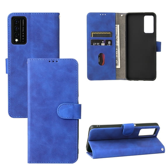 T-Mobile REVVL V+ 5G Case, PU Leather Wallet Flip Card Slots Cover Money Pocket Magnetic Closure Stand Kickstand Folio Phone Protective Case for T-Mobile REVVL V+ 5G,Blue