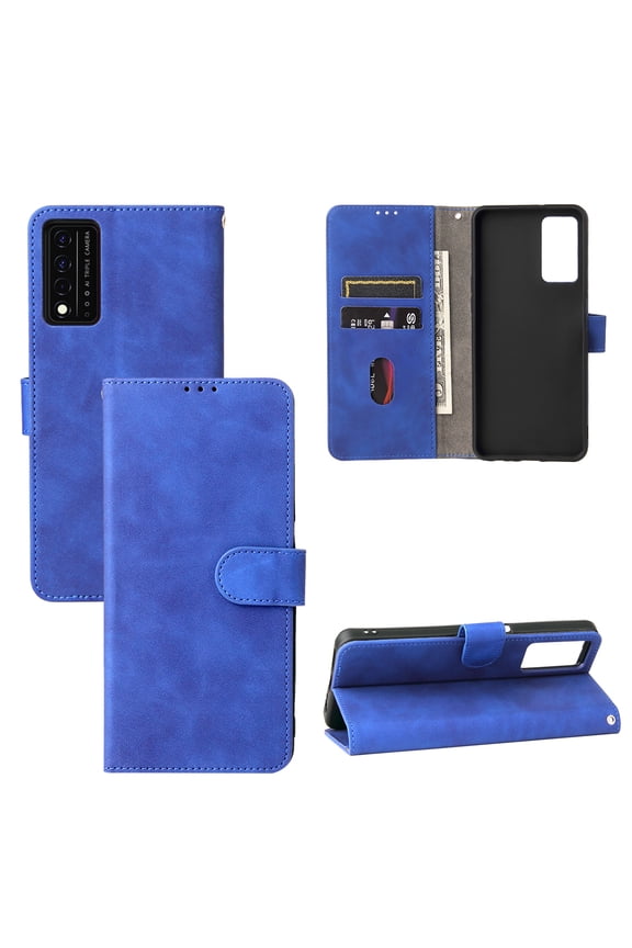 T-Mobile REVVL V+ 5G Case, PU Leather Wallet Flip Card Slots Cover Money Pocket Magnetic Closure Stand Kickstand Folio Phone Protective Case for T-Mobile REVVL V+ 5G,Blue