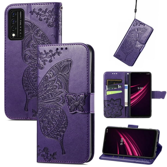 T-Mobile REVVL V+ 5G Case, T-Mobile REVVL V+ 5G Wallet Folio Case Magnetic Closure RFID Blocking Card Slots Kickstand Shockproof Case for T-Mobile REVVL V+ 5G,Purple