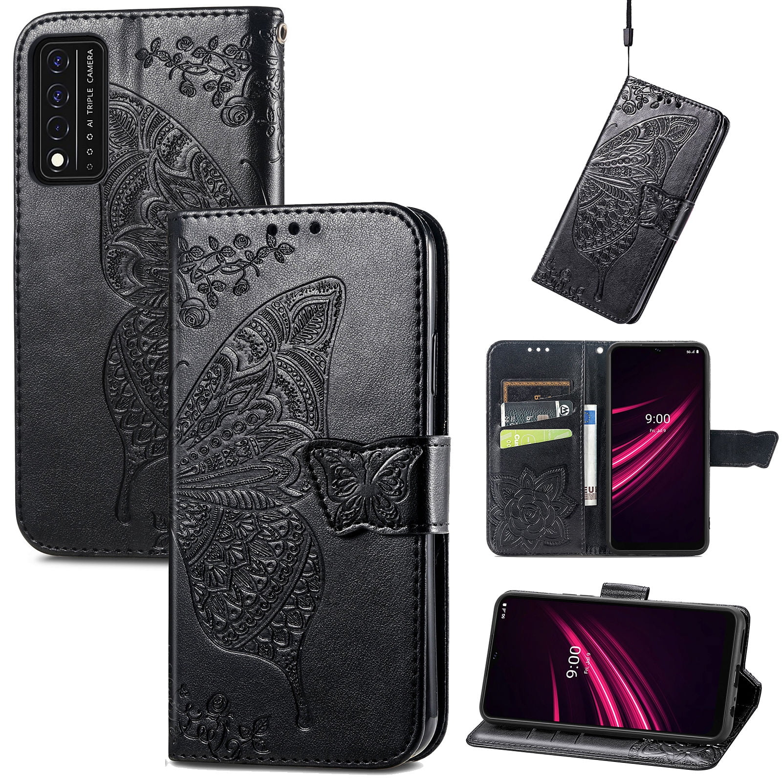 Techcircle T-Mobile Revvl V+ 5G Case, PU Leather TPU Wallet Cover with Card Holder Kickstand Hidden Magnetic Adsorption Shockproof Flip Folio Cell Phone Case for