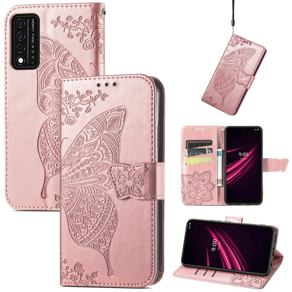 T-Mobile REVVL V+ 5G Case, T-Mobile REVVL V+ 5G Wallet Folio Case Magnetic Closure RFID Blocking Card Slots Kickstand Shockproof Case for T-Mobile REVVL V+ 5G,Rosegold