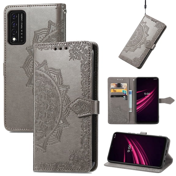 for T-Mobile REVVL V Plus 5G Case, Mandala Flower Pattern Wallet Case with Credit Card Holder Kickstand Feature Leather Flip Folio Magnetic Wallet Case for T-Mobile REVVL V Plus 5G, Purple