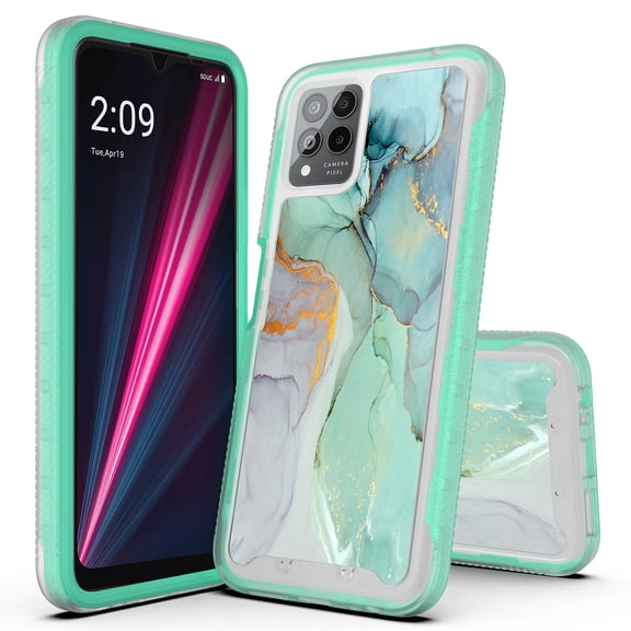 T-Mobile Revvl 6 5G Case, Rosebono Hybrid Graphic Design Pattern Cover Case For T-Mobile Revvl 6 5G (Green Marble)