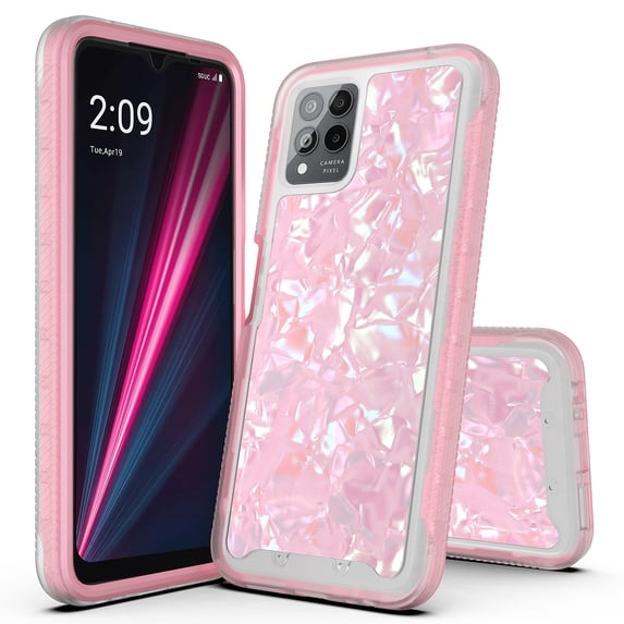 T-Mobile Revvl 6 5G Case, Rosebono Hybrid Graphic Design Pattern Cover Case For T-Mobile Revvl 6 5G (Pink Shell)