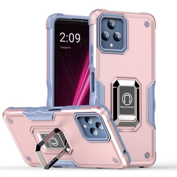 T-Mobile Revvl 6 5G Case, Rosebono Hybrid Magnetic Support Metal Kickstand Protective Defender Armor Cover Case For T-Mobile Revvl 6 5G (Rose Gold)