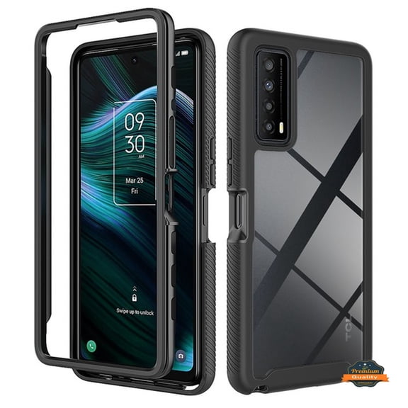 For T-Mobile Revvl 6 5G Full Body Armor Slim Hybrid Double Layer Hard PC + TPU Transparent Back Rugged Shockproof Phone Case Cover by Xpression - Clear / Black