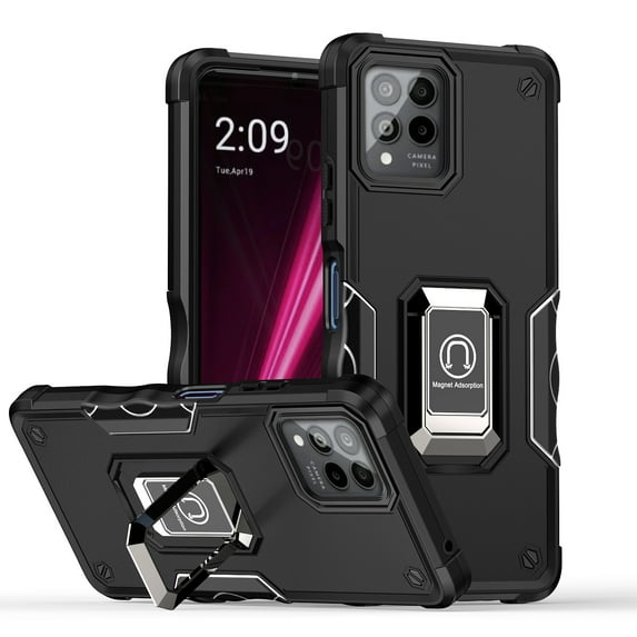T-Mobile Revvl 6 Pro 5G Case, Rosebono Hybrid Magnetic Support Metal Kickstand Protective Defender Armor Cover Case For T-Mobile Revvl 6 Pro 5G (Black)