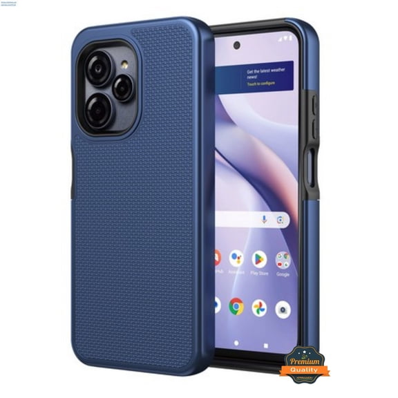 For T-Mobile Revvl 8 Pro Dual Layer Slim & Tough Hybrid Shockproof Heavy Duty Rubber TPU Matte with Textured Rugged Shell Protection Phone Case Cover by Xpression, Blue Navy