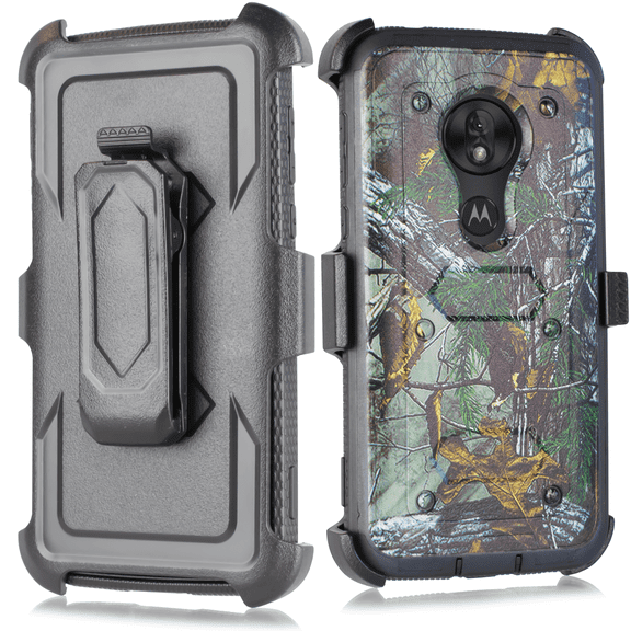 for T-Mobile Revvlry+ Plus, Moto G7/ G7 Plus Case Phone Case Dual Layer Full-Body Rugged Clear Back Case Drop Resistant Shockproof Case with Built In Screen Protector (Camo Green)