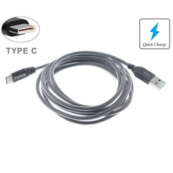 T-Mobile Samsung Galaxy Note8 Premium 6ft Long Gray Mesh Braided Type-C Cable Rapid Charger Sync USB Wire B1Y