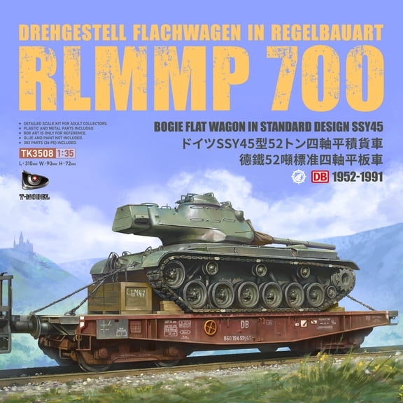 T-Model 1/35 TK3508 German 52T Bogie Flat Wagon RlMMP 700(SSY45,1952-1991)-1st Batch Free 2 Wood Decks