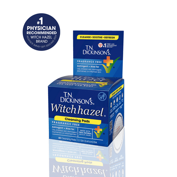 T.N. Dickinson's Witch Hazel Cleansing Pads for Face and Body, Gentle Astringent, 60 Count