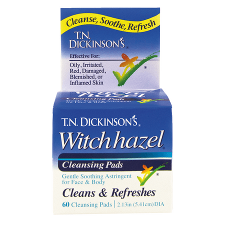 T.N. Dickinson's Witch Hazel Cleansing Pads for Face and Body, Gentle Astringent, 60 Count