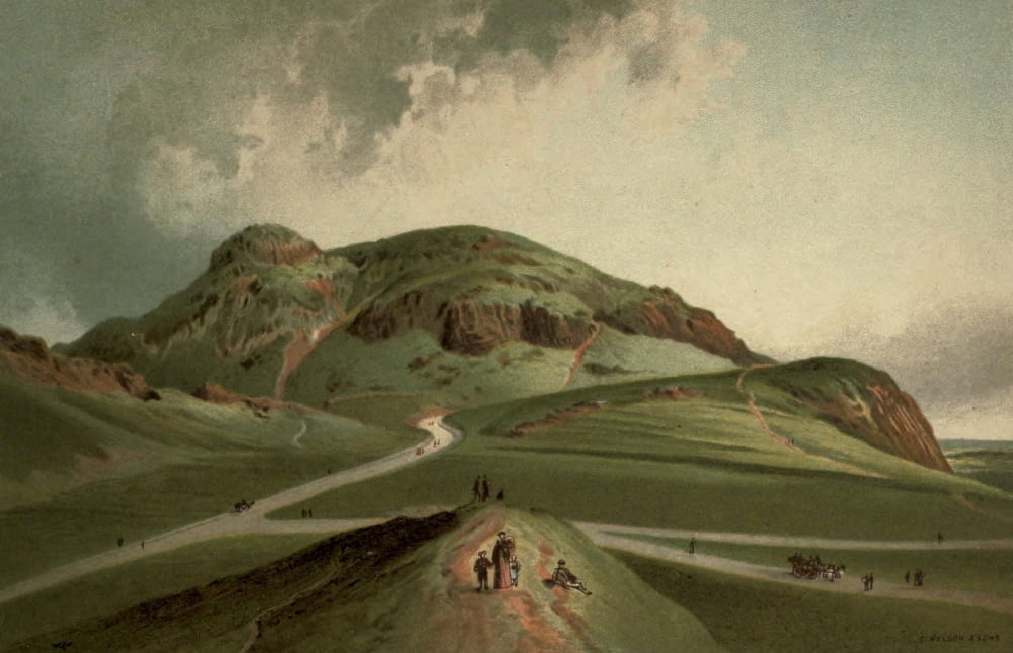 T Nelson & Sons Souvenir of Scotland 1897 Arthurs Seat from St Leonards Canvas Art - T Nelson & Sons (18 x 24)
