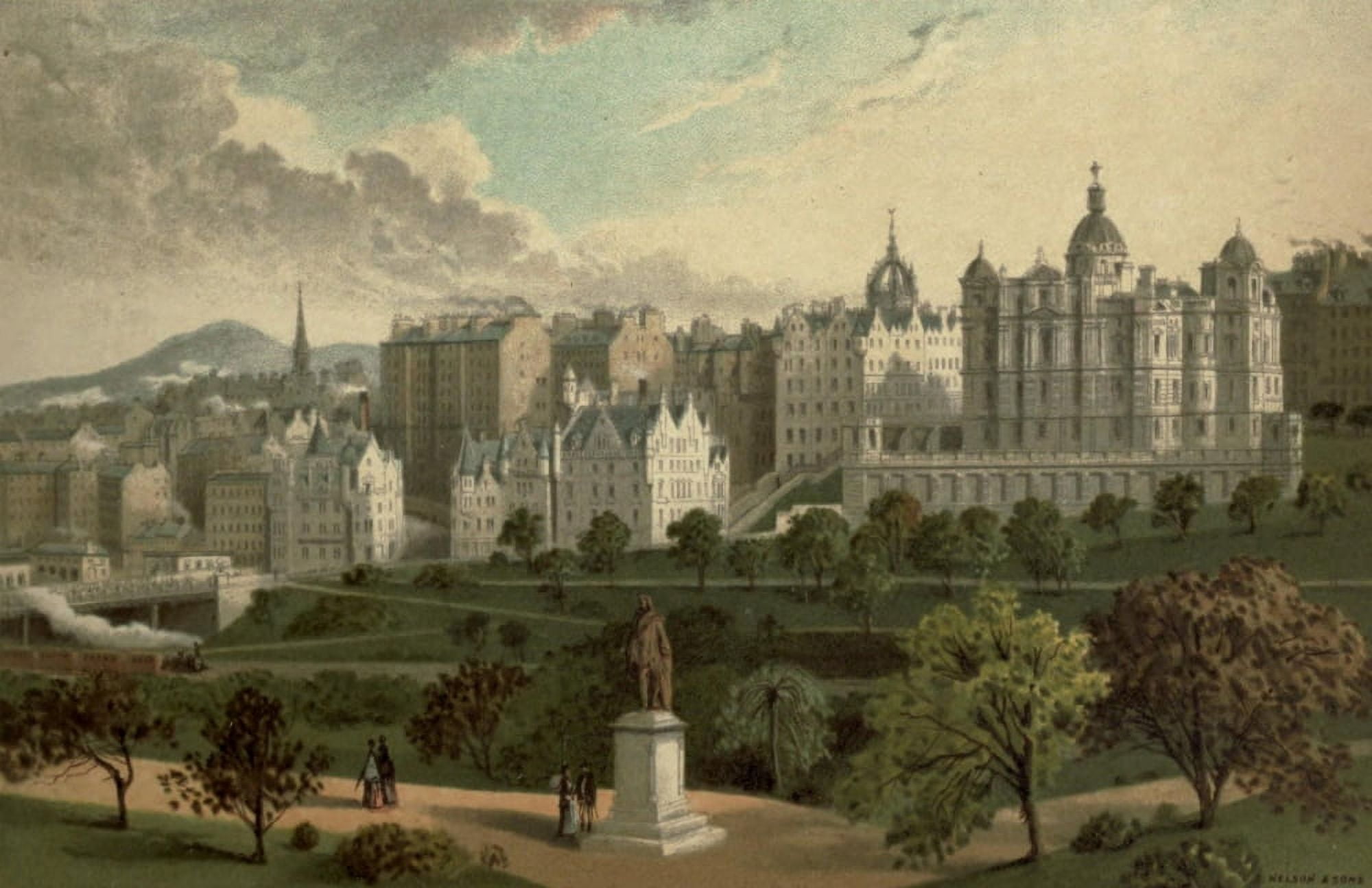 T Nelson & Sons Souvenir of Scotland 1897 Edinburgh Old Town from Princes St Gardens Canvas Art - T Nelson & Sons (18 x 24)