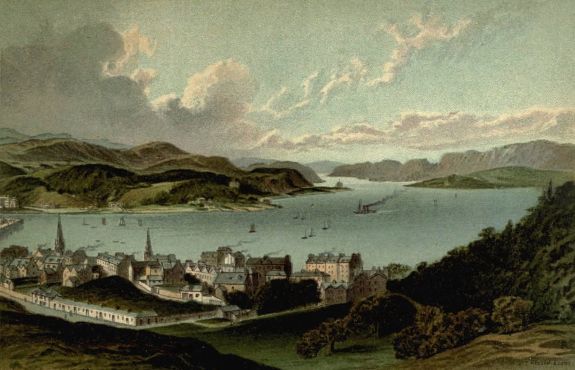 T Nelson & Sons Souvenir of Scotland 1897 Oban Bay & Sound of Kerrara Canvas Art - T Nelson & Sons (18 x 24)