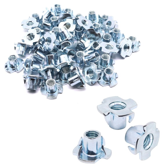 T Nuts M10 50Pcs Threaded Inserts T-Nuts, Zinc-Plated Steel 4 Pronged Tee Nut for Wood, Rock Climbing Holds Cabinetry