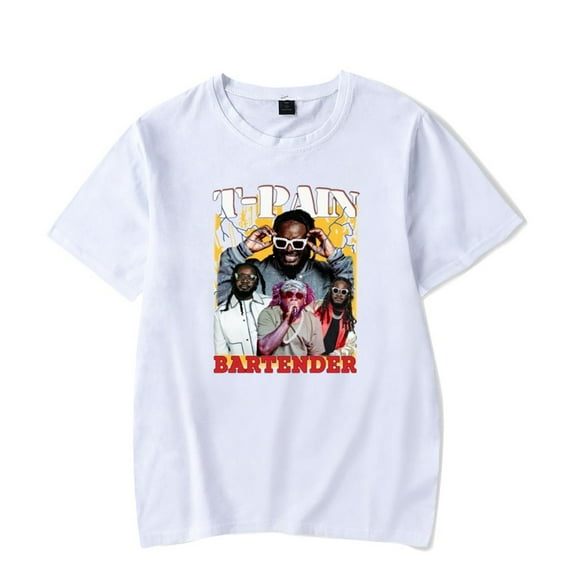 T-Pain 2025 Merch T-shirt Retro Print Round Neck Short Sleeves Unisex Hip Hop Streetwear