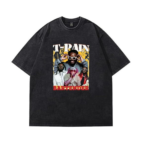 T-Pain 2025 Merch Washed T-shirt Classic Print Trendy Short Sleeves Unisex Retro Street Wear