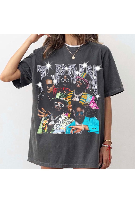 T-Pain Bootleg T-Shirt TPain tour TPain tee Tpain, TPain hiphop shirt,Charcoal Color,Size L